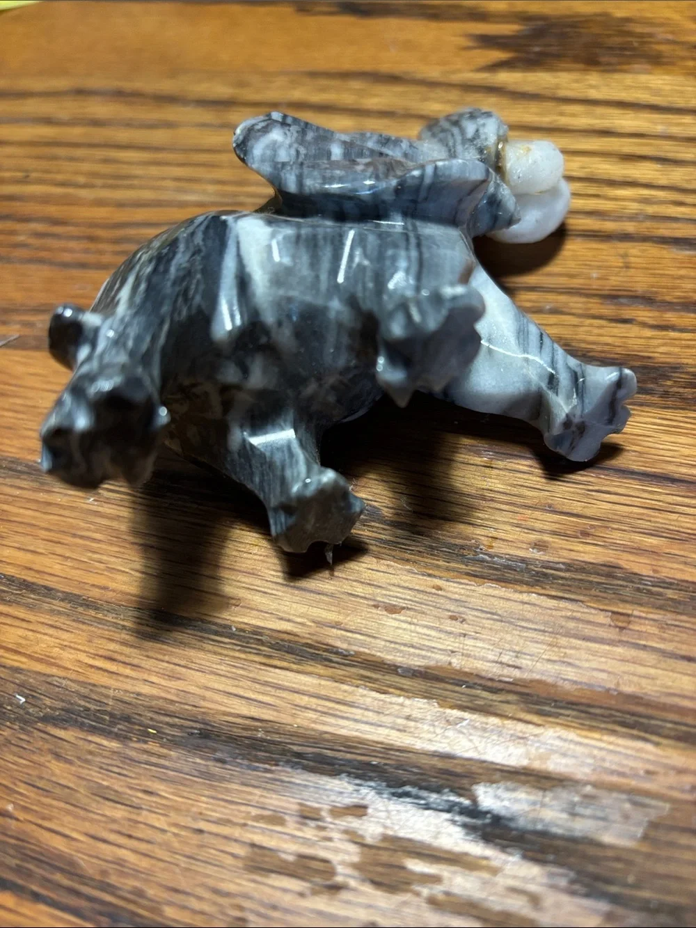 Hand-Carved Gray Stone Elephant Figurine